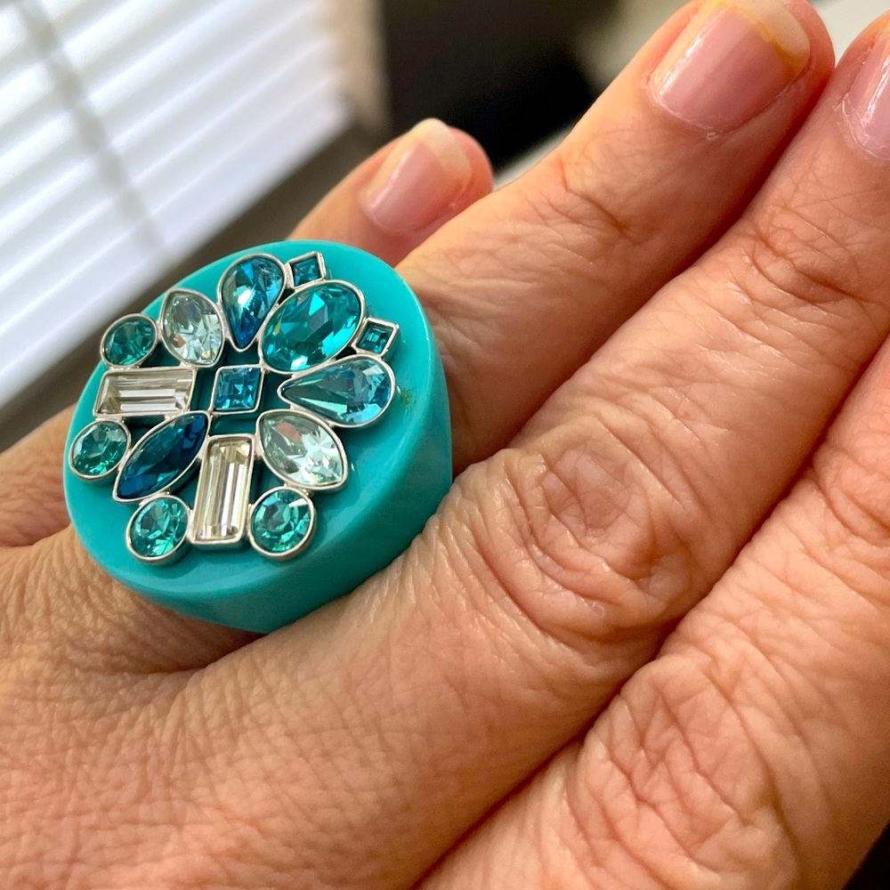 Swarovski aqua ring, beautiful, sz 55.